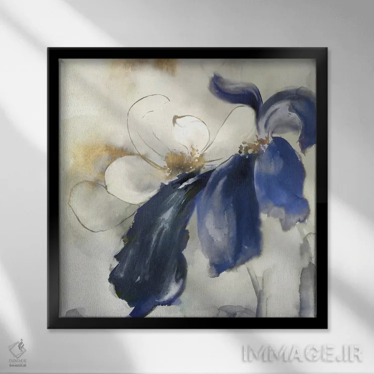 تابلو شکوفههای آبی II اثر الکس بلک - نمای قابدار مشکی