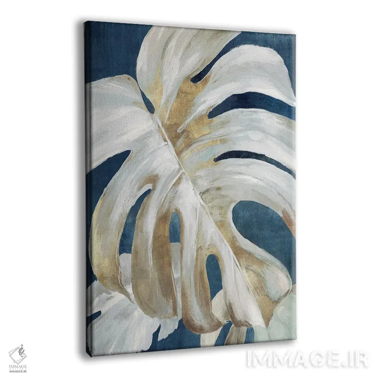 تابلو برگ مونسترا آبی اثر الکس بلک - نمای پرسپکتیو محصول