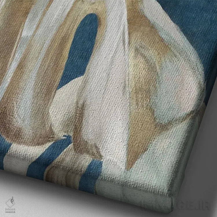 تابلو برگ مونسترا آبی اثر الکس بلک - نمای نزدیک بافت بوم