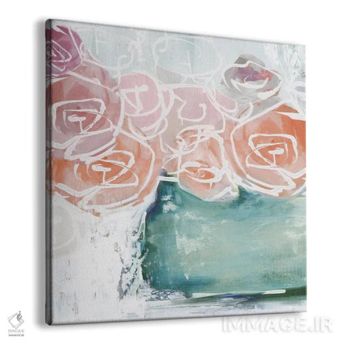 تابلو گلهای صورتی در گلدان اثر الکس بلک - نمای پرسپکتیو محصول