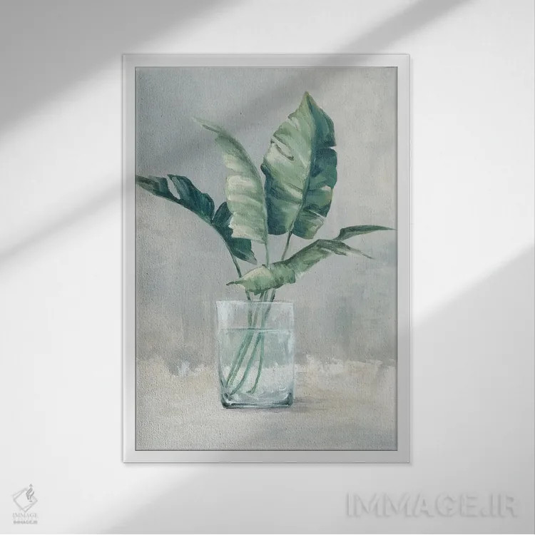 تابلو برگها در لیوان II اثر الکس بلک - نمای قابدار سفید