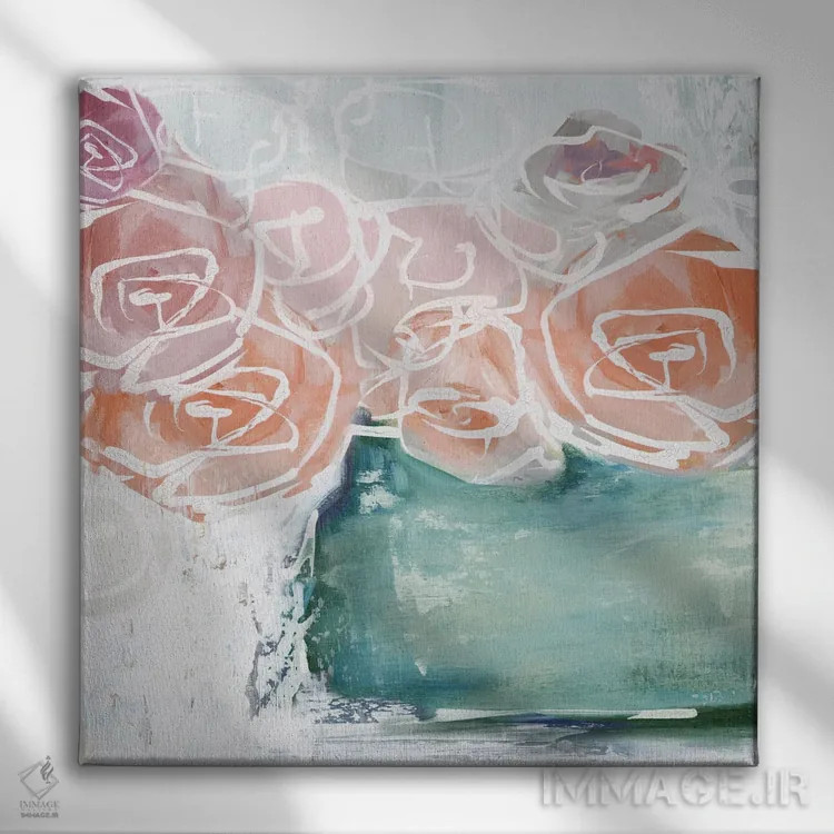 تابلو گلهای صورتی در گلدان اثر الکس بلک - نمای روبهرو روی دیوار