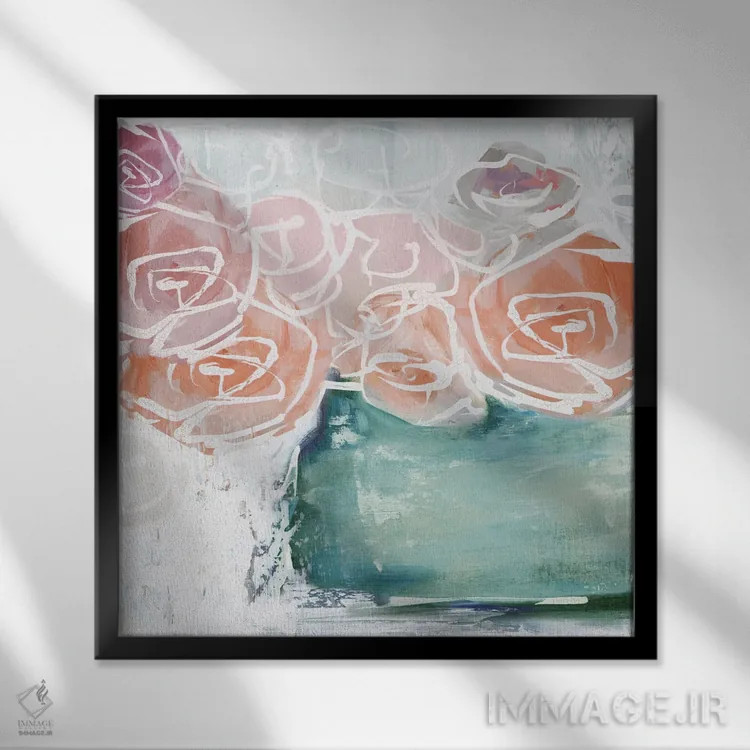 تابلو گلهای صورتی در گلدان اثر الکس بلک - نمای قابدار مشکی