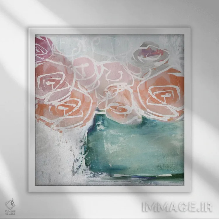 تابلو گلهای صورتی در گلدان اثر الکس بلک - نمای قابدار سفید