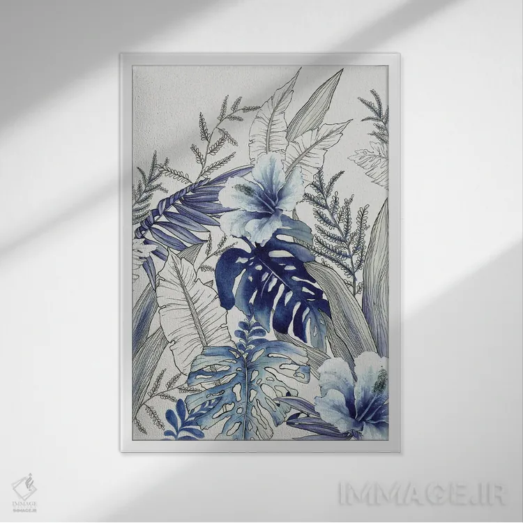 تابلو جنگل گرمسیری آبی I اثر الکس بلک - نمای قابدار سفید