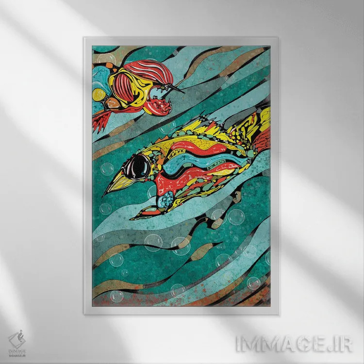 تابلو دریای عمیق اثر جی.بلو استودیو (استودیو هنری) - نمای قابدار سفید
