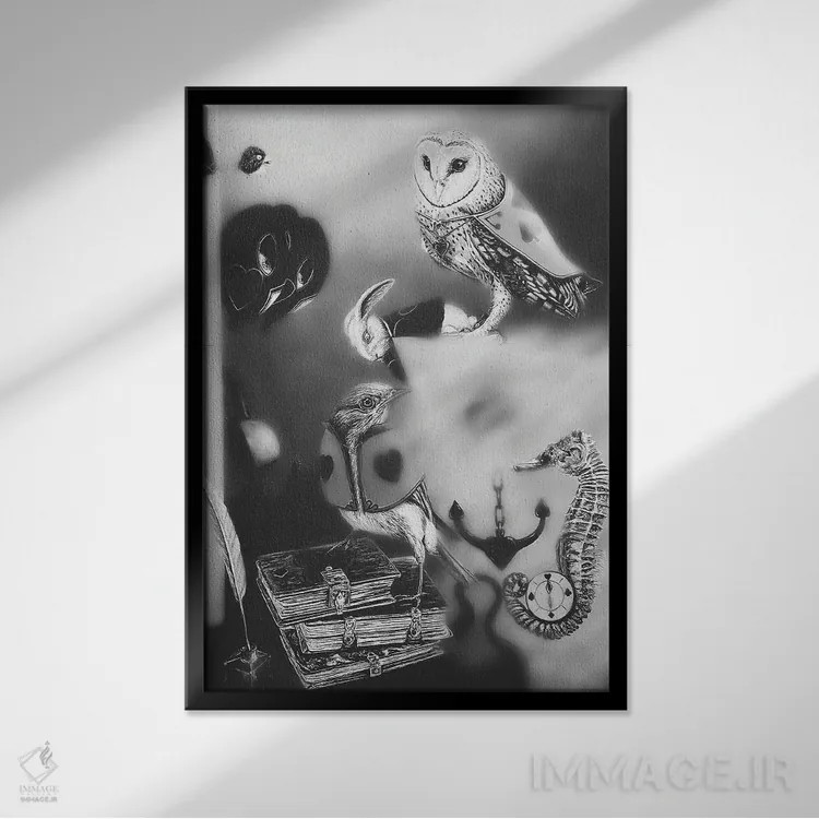 تابلو کلید دنیای شگفتانگیز (سیاه و سفید) اثر جی.بلو استودیو (استودیو هنری) - نمای قابدار مشکی