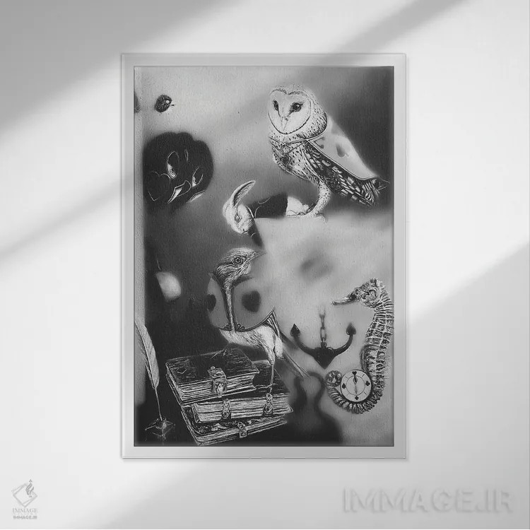 تابلو کلید دنیای شگفتانگیز (سیاه و سفید) اثر جی.بلو استودیو (استودیو هنری) - نمای قابدار سفید