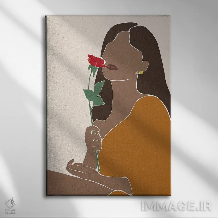 تابلو بانویی با گل رز اثر بلک پرینتس - نمای روبهرو روی دیوار