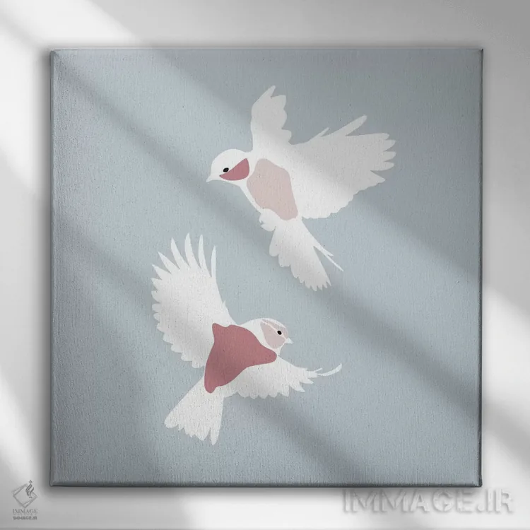 تابلو پرندگان (فرم مربع) اثر بلک پرینتس - نمای روبهرو روی دیوار