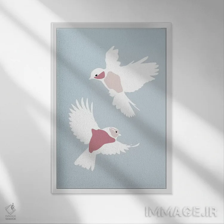 تابلو پرندگان (فرم مستطیل) اثر بلک پرینتس - نمای قابدار سفید