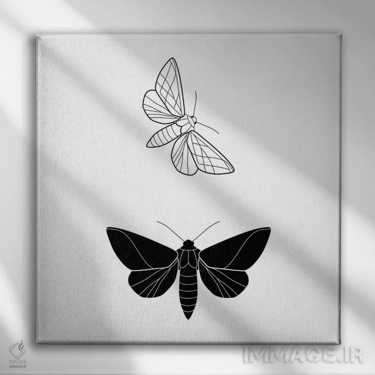 تابلو پروانهها (فرم مربع) اثر بلک پرینتس - نمای روبهرو روی دیوار