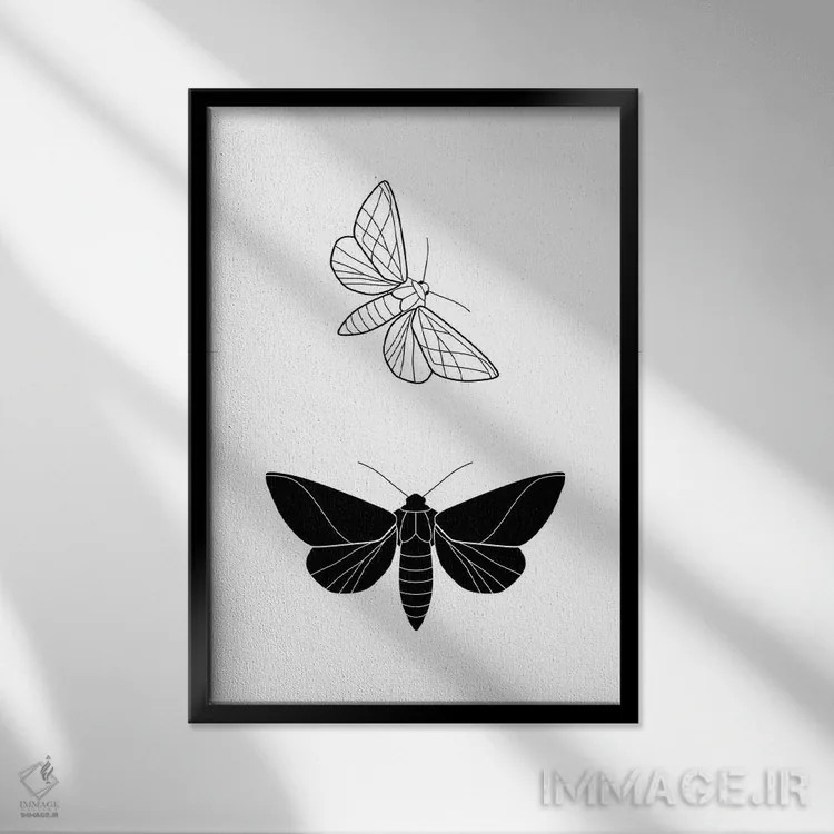 تابلو پروانهها (فرم مستطیل) اثر بلک پرینتس - نمای قابدار مشکی