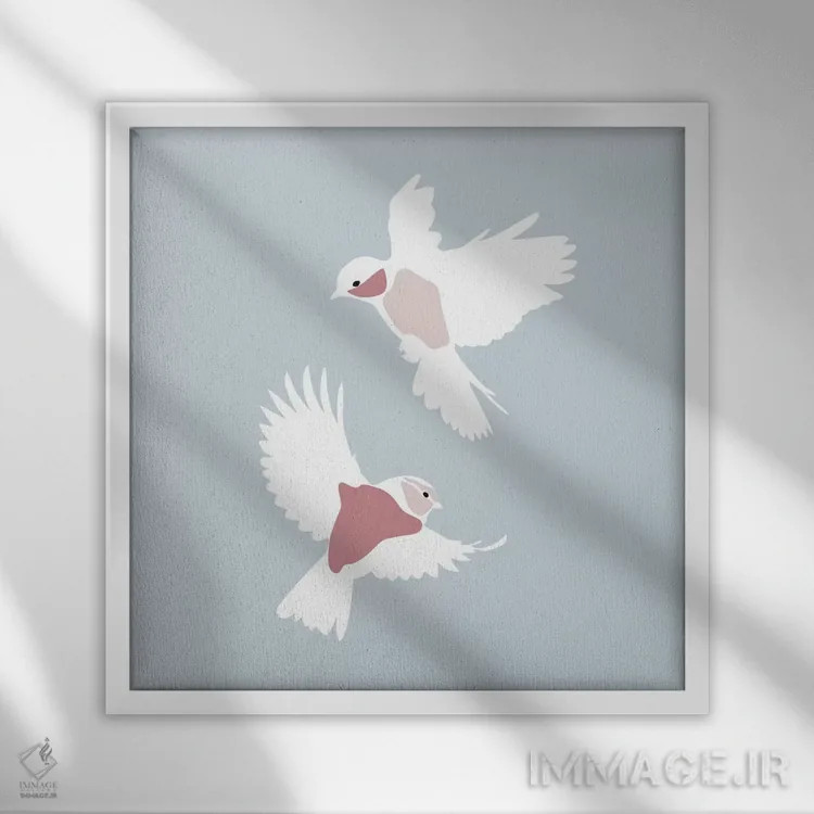 تابلو پرندگان (فرم مربع) اثر بلک پرینتس - نمای قابدار سفید