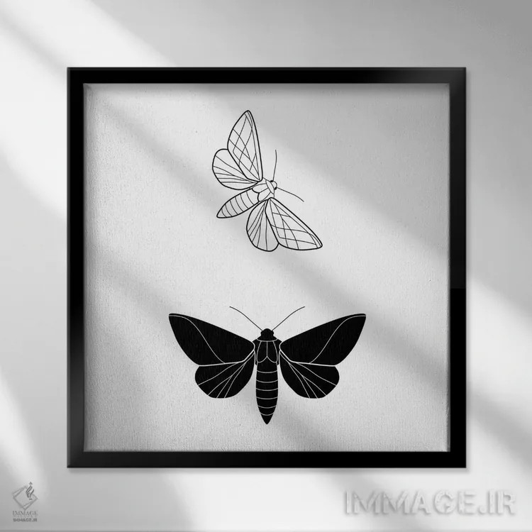 تابلو پروانهها (فرم مربع) اثر بلک پرینتس - نمای قابدار مشکی