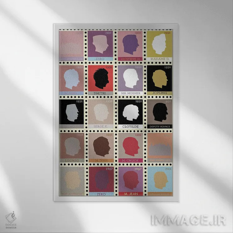 تابلو هتل گرند بوداپست (به سبک تمبر) اثر جردن بولتون - نمای قابدار سفید