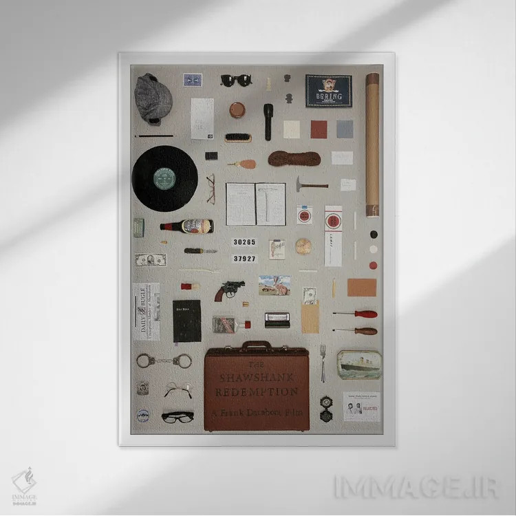 تابلو اشیای رستگاری در شاوشنک اثر جردن بولتون - نمای قابدار سفید