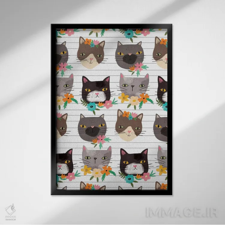 تابلو شاخ و برگ گربهای روزمره اثر لیزا بارلو - نمای قابدار مشکی
