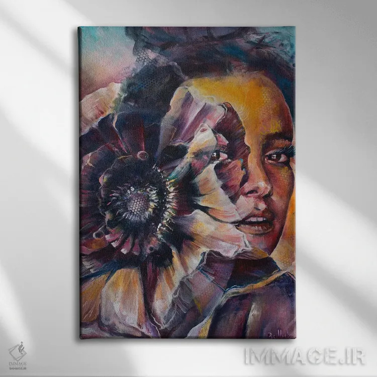 تابلو نگاه و گلبرگها اثر بلول آرت - نمای روبهرو روی دیوار