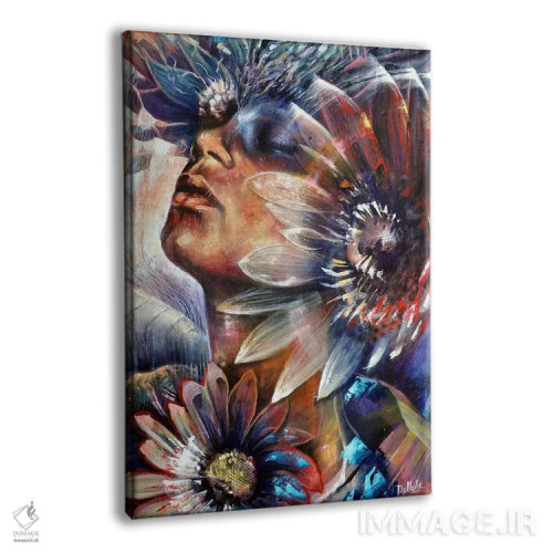 تابلو زن با گلها اثر بلول آرت - نمای پرسپکتیو محصول
