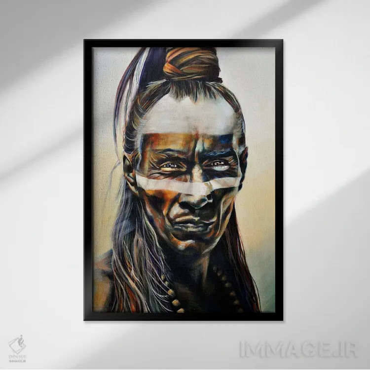 تابلو سرخپوست مایا اثر بلول آرت - نمای قابدار مشکی