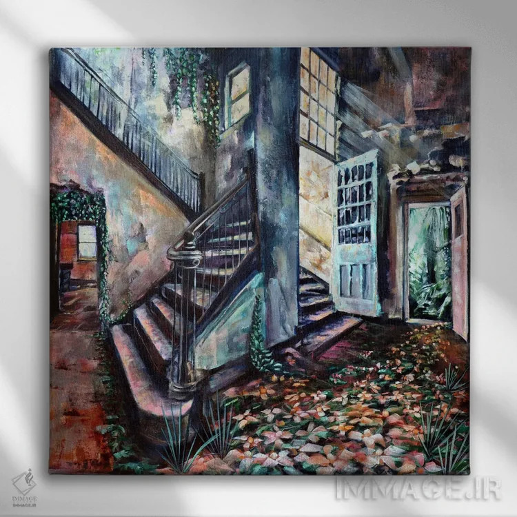 تابلو درِ آبی اثر بلول آرت - نمای روبهرو روی دیوار