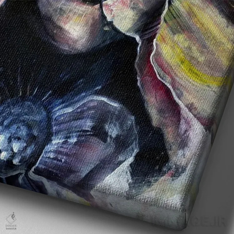 تابلو زن با گلبرگها اثر بلول آرت - نمای نزدیک بافت بوم