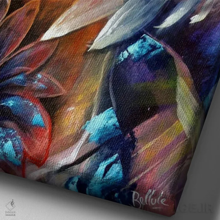 تابلو زن با گلها اثر بلول آرت - نمای نزدیک بافت بوم