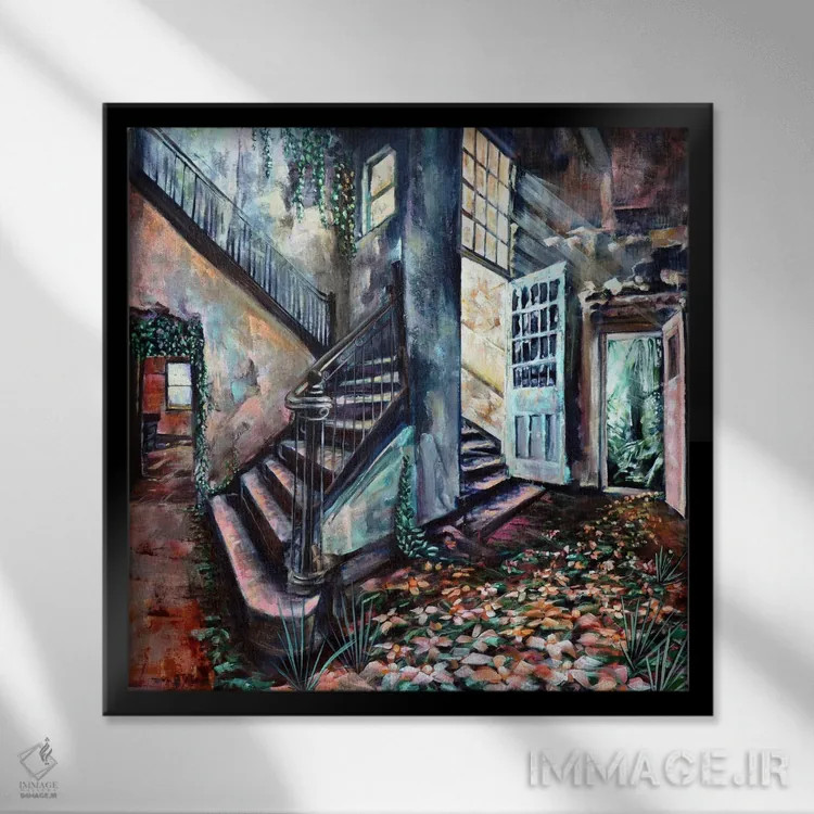 تابلو درِ آبی اثر بلول آرت - نمای قابدار مشکی