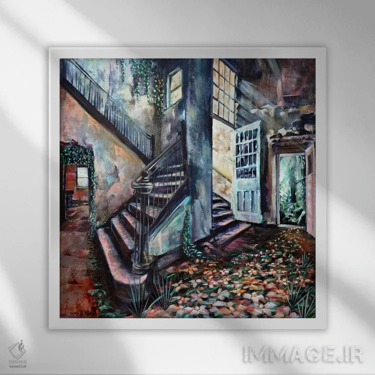 تابلو درِ آبی اثر بلول آرت - نمای قابدار سفید