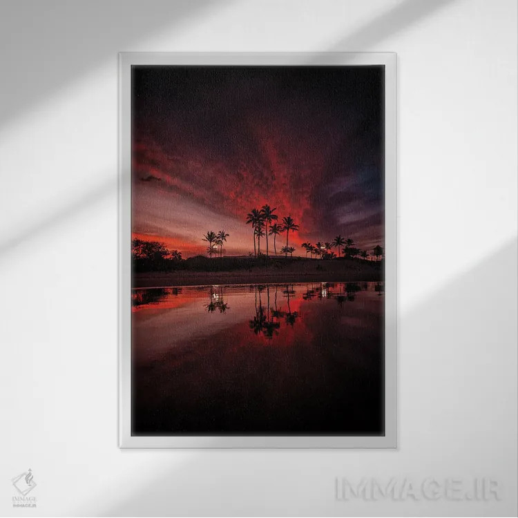 تابلو ساحل نخلها اثر بن مولدر - نمای قابدار سفید