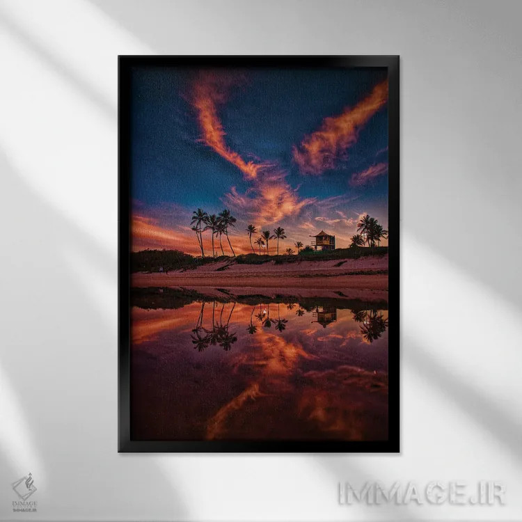 تابلو ابرهای بلند بر فراز نخلها اثر بن مولدر - نمای قابدار مشکی