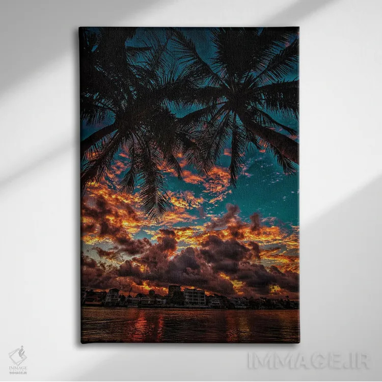 تابلو غروب با نخلها اثر بن مولدر - نمای روبهرو روی دیوار