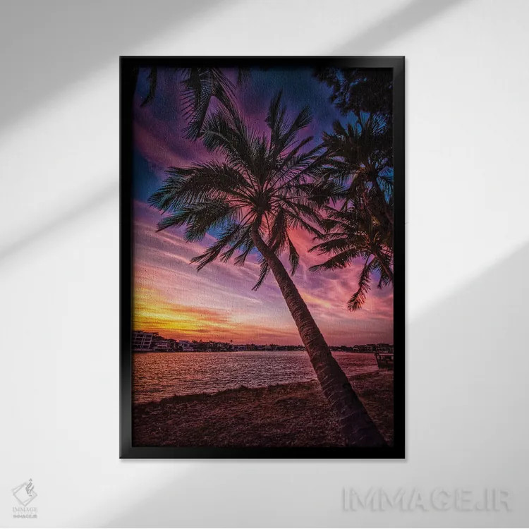 تابلو نخل در غروب اثر بن مولدر - نمای قابدار مشکی