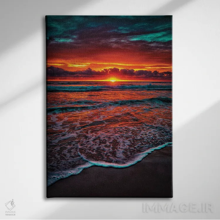 تابلو درخشش نارنجی اقیانوس اثر بن مولدر - نمای روبهرو روی دیوار