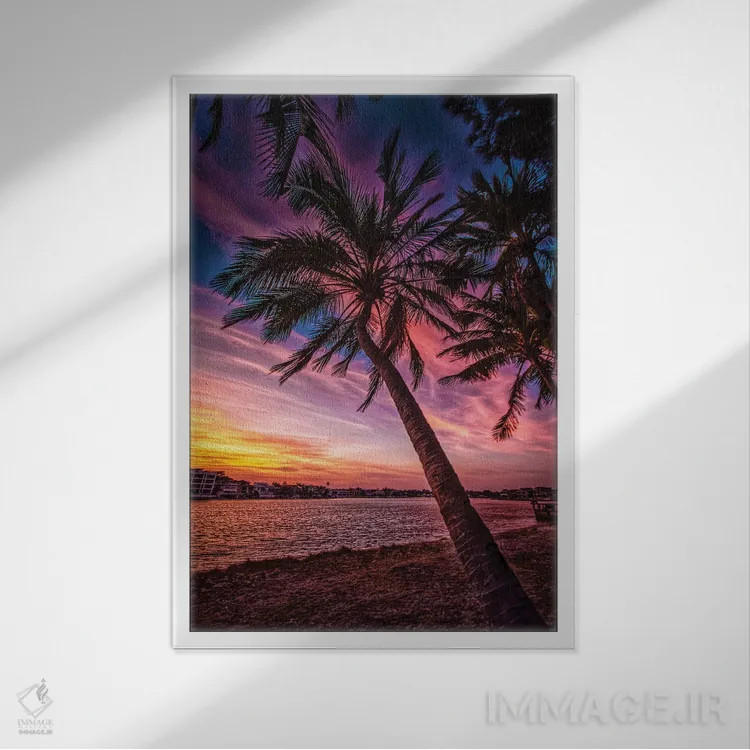 تابلو نخل در غروب اثر بن مولدر - نمای قابدار سفید