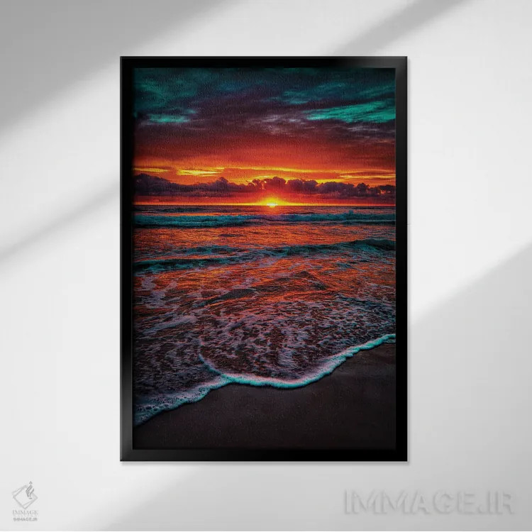 تابلو درخشش نارنجی اقیانوس اثر بن مولدر - نمای قابدار مشکی