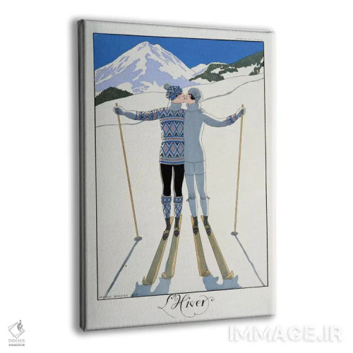 تابلو fashion plate from 'Twentieth Century France', 1925 (colour litho),زمستان: عاشقان در برف، صفحهٔ مد از "فرانسه قرن بیستم"، ۱۹۲۵ (چاپ رنگی) اثر جورج باربیه (طراح و تصویرگر فرانسوی) - نمای پرسپکتیو محصول