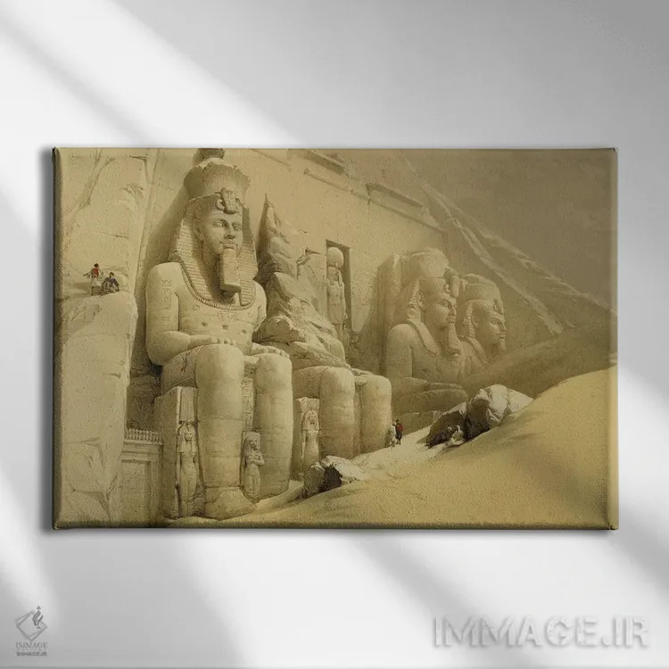تابلو Nubia, from "Egypt and Nubia", Vol.1,معبد بزرگ ابوسمبل، نوبیا، از "مصر و نوبیا"، جلد ۱ اثر دیوید رابرتز (نقاش مستشرقی انگلیسی) - نمای روبهرو روی دیوار