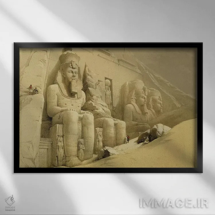 تابلو Nubia, from "Egypt and Nubia", Vol.1,معبد بزرگ ابوسمبل، نوبیا، از "مصر و نوبیا"، جلد ۱ اثر دیوید رابرتز (نقاش مستشرقی انگلیسی) - نمای قابدار مشکی