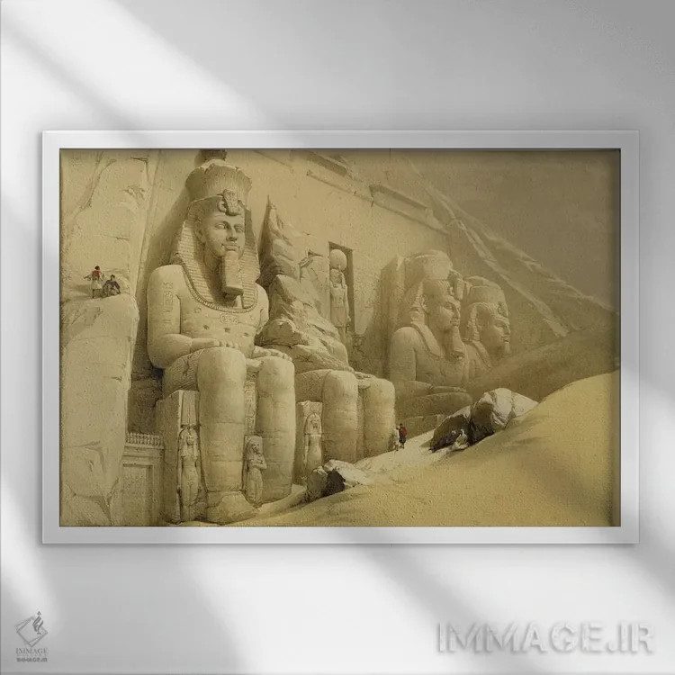 تابلو Nubia, from "Egypt and Nubia", Vol.1,معبد بزرگ ابوسمبل، نوبیا، از "مصر و نوبیا"، جلد ۱ اثر دیوید رابرتز (نقاش مستشرقی انگلیسی) - نمای قابدار سفید