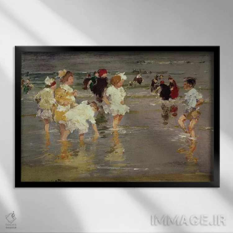 تابلو کودکان در ساحل اثر ادوارد هنری پاتهست - نمای قابدار مشکی