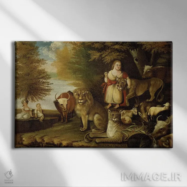 تابلو c.1830-32,قلمرو صلحآمیز، حدود ۱۸۳۰–۳۲ اثر ادوارد هیکس - نمای روبهرو روی دیوار