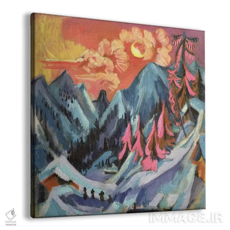 تابلو 1919,منظرهٔ زمستانی در مهتاب، ۱۹۱۹ اثر ارنست لودویگ کیرشنر (نقاش اکسپرسیونیست آلمانی) - نمای پرسپکتیو محصول