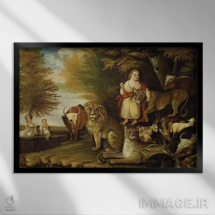 تابلو c.1830-32,قلمرو صلحآمیز، حدود ۱۸۳۰–۳۲ اثر ادوارد هیکس - نمای قابدار مشکی