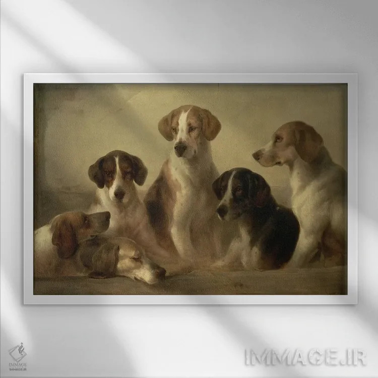 تابلو سگهای شکاری اثر ادوارد رابرت اسمیت - نمای قابدار سفید