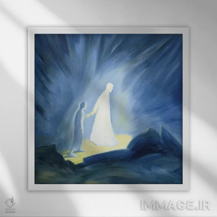 تابلو 1994,حتی در تاریکی رنجهایمان، عیسی ما را تسلی و راهنمایی میکند، ۱۹۹۴ اثر الیزابت وانگ - نمای قابدار سفید