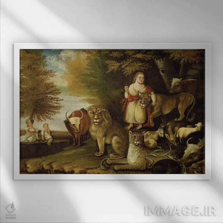 تابلو c.1830-32,قلمرو صلحآمیز، حدود ۱۸۳۰–۳۲ اثر ادوارد هیکس - نمای قابدار سفید