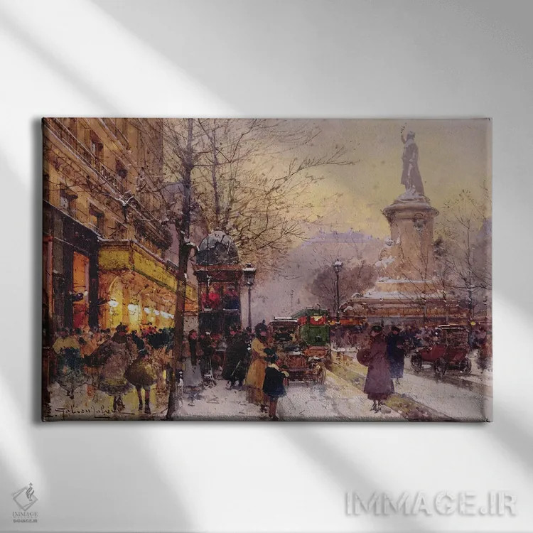 تابلو صحنهٔ خیابان پاریس در زمستان اثر اوژن گالین-لالو - نمای روبهرو روی دیوار