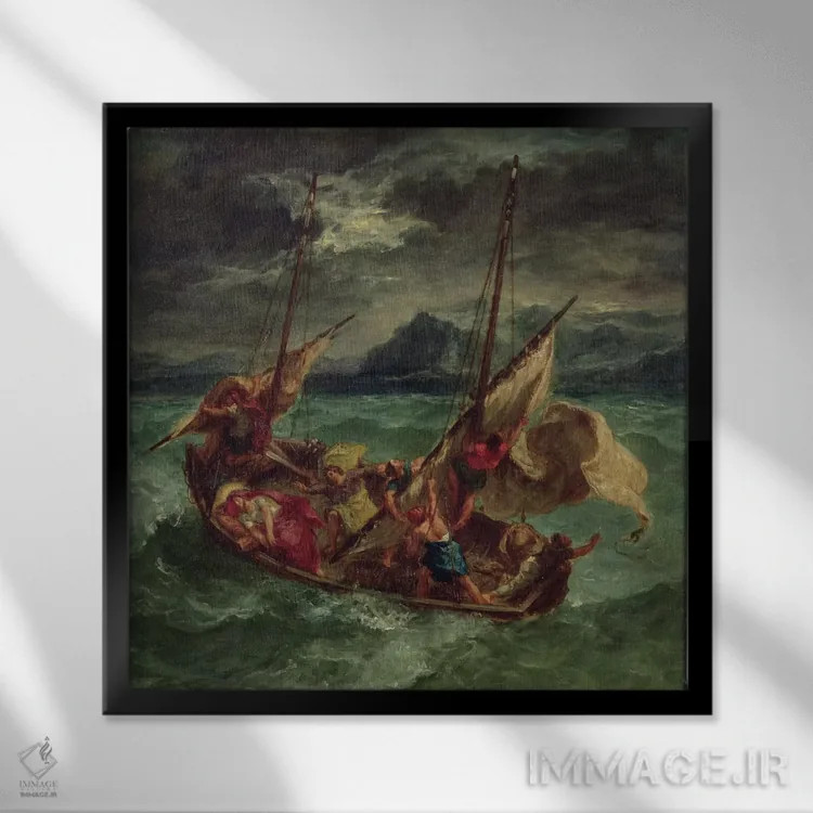 تابلو 1854,مسیح در دریای جلیل، ۱۸۵۴ اثر فرباوراند ویکتور اوژن دلاکروا (نقاش فرانسوی) - نمای قابدار مشکی